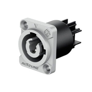 Detalle del Conector AC Chasis de Salida Roxtone RAC3MPO de color gris, listo para montaje