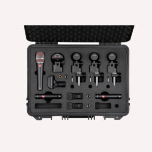 Kit de micrófonos para batería sE Electronics V PACK ARENA completo dentro de su estuche de transporte profesional.